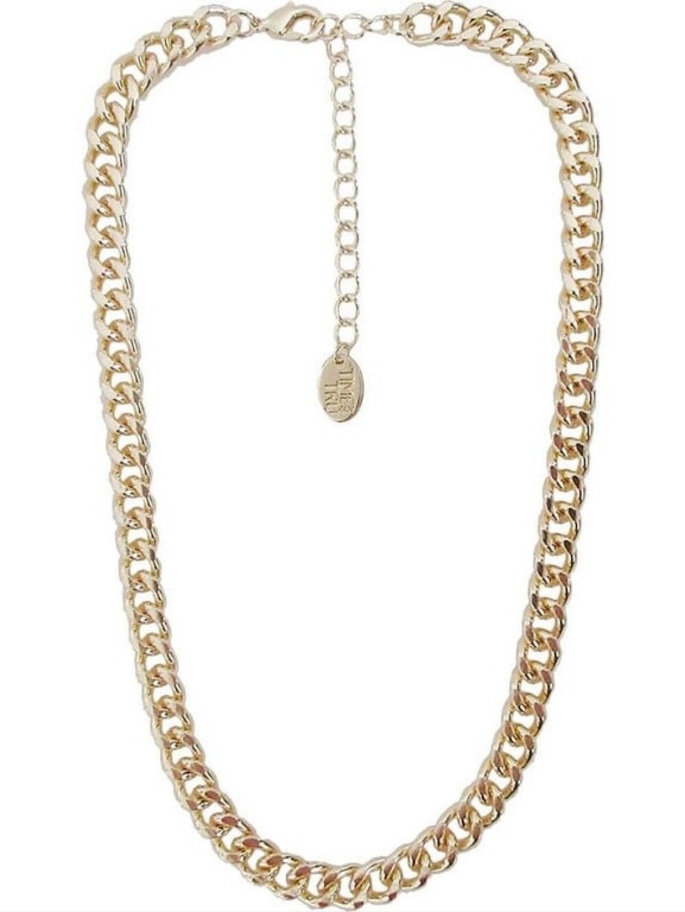 Gold Tone Chunky Curb Chain Necklace 17" with Extender